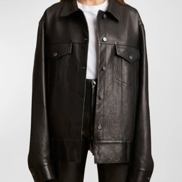 Khaite Grizzo Oversized Leather Collared Jacket - Picture 1 of 10